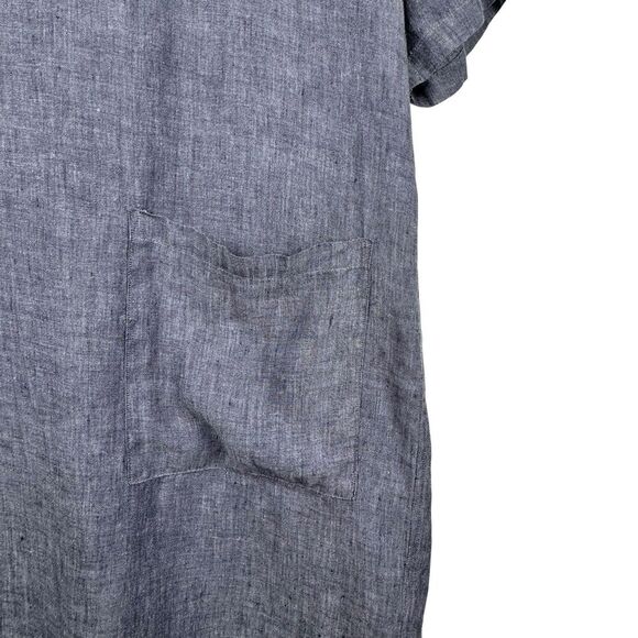 Chalet Et Ceci Linen Short Sleeve Dress M Gray Pocket Minimal Coastal Lagenlook - Picture 5 of 14